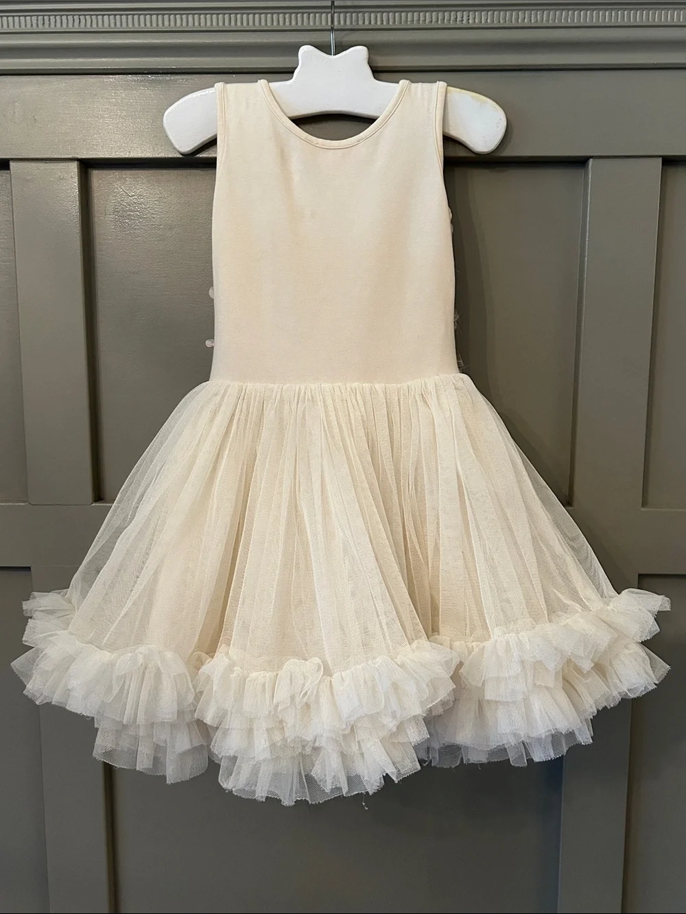 Popatu 3D Floral Dress Tutu Formal Flower Girl Ivory Cream Size 2T / 3T